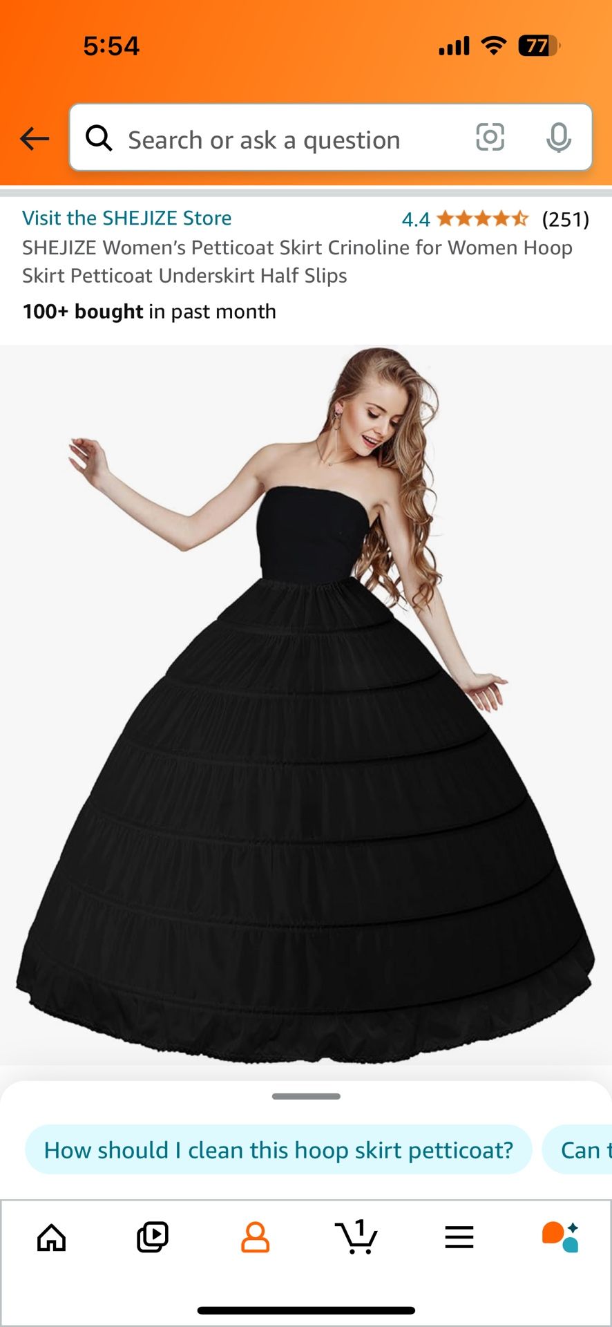 Black 6 Hoop Adjustable Petticoat