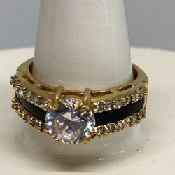 Vintage 14k HGE Onxy Inlay CZ Rhinestone Ring Size 7