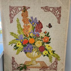 Vintage Floral Crewel Embroidery 