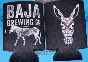 Sleeve of Baja Brewing coasters & 2 beer koozies