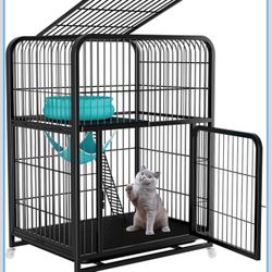 30 Inch Durable Cat Cage, Thickened Metal Wire Cat Enclosures Indoor with Wheels, Ladder, Removable Tray, Hammock & Bed for Small Cat Kittens (30Inch)