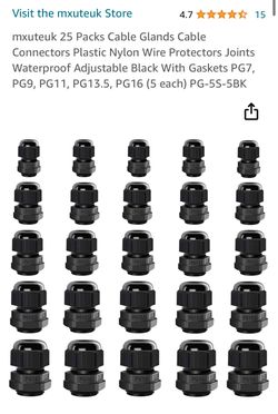 25 Packs Cable Glands Cable Connectors Plastic Nylon Wire Protectors Joints Waterproof Adjustable Black With Gaskets PG7, PG9, PG11, PG13.5, P