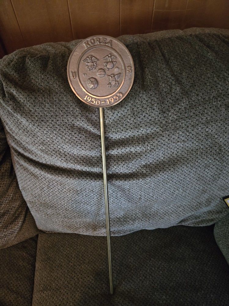 Vintage Metal Korean War Grave Marker