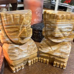 1960’s Hand Carved Marble Onyx Bookends 
