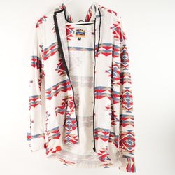 PRNTD by Polymer Men’s Medium Hooded Zip Jacket White Aztec Cotton