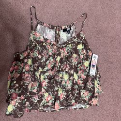New large floral ruffle boho tank top shirt blouse spaghetti strap 