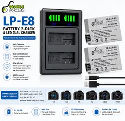**Pickle Power LP-E8 Battery 2-Pack & LED Dual USB Charger for Canon EOS Rebel T2i/T3i/T4i/T5i, 550D, 600D, 650D, 700D DSLR Cameras*