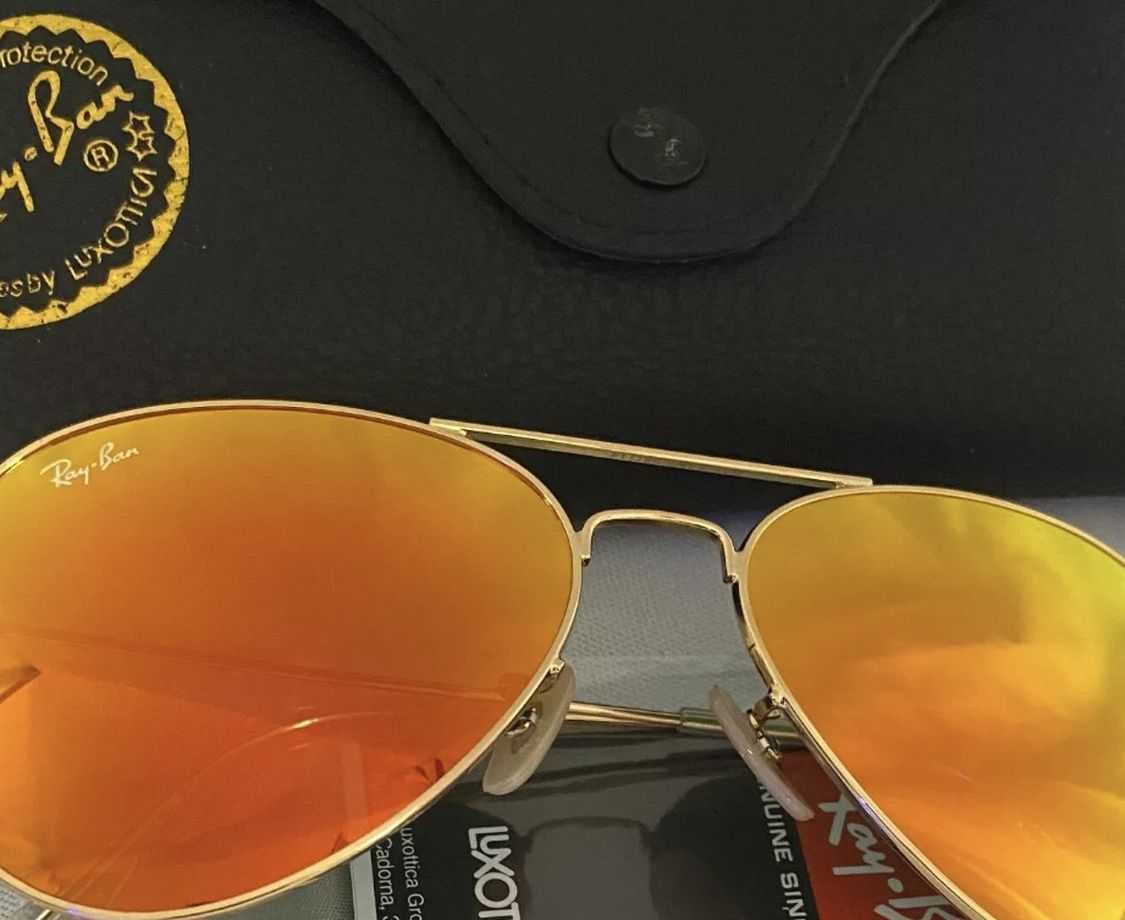 Ray Ban Aviators 112/69 Flash Orange & Gold Frame Classic Lenses Aviator Sunglasses 100% UV Protection 58mm