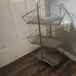 3 Tier Metal & Wood Basket Storage Shelf Stand 