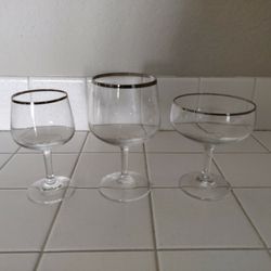 Glassware Sets of 8 Each, with Silver Plated Rims