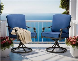 IvyGlow Metal Patio Swivel Chairs with Blue Cushions (2-pack)