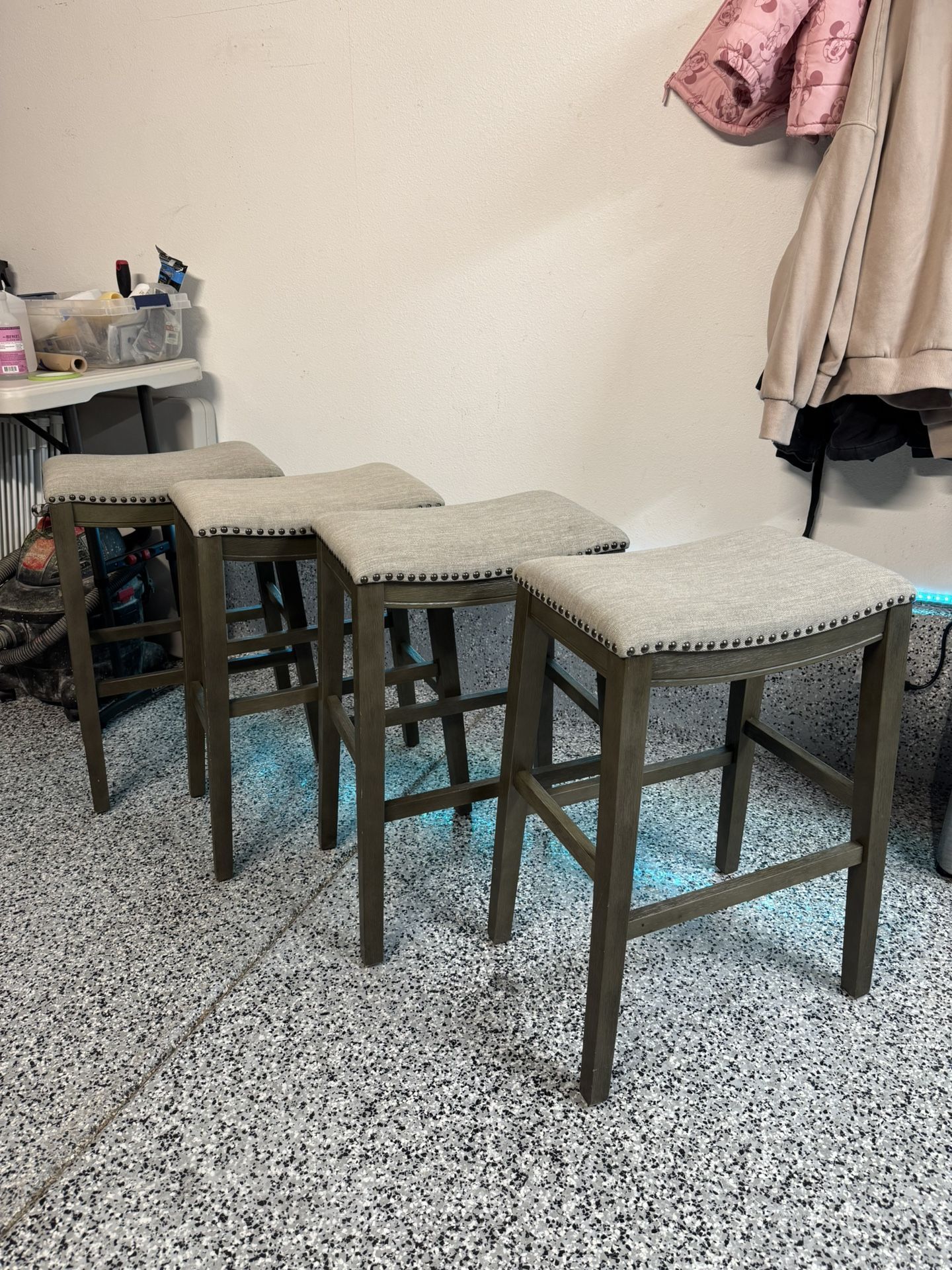 4 Barstools Counter Chairs - Wood, Cloth & Metal - Great Condition
