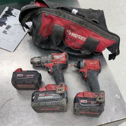 Milwaukee 2 Pc Cordless Combo 3 Batteries No Charger And Bag 