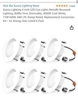 6 Pack - Sunco 4 Inch Retrofit Led Lights