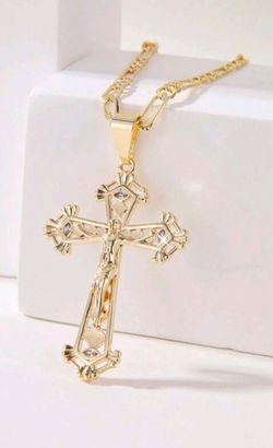 1pc Fashionable Gold Plated, Sparkling Iridescent Jesus Cross Pendant Necklace , Wallet, Purse , Man Bag ,Will Meet In The I.E & San Bernardino Areas 