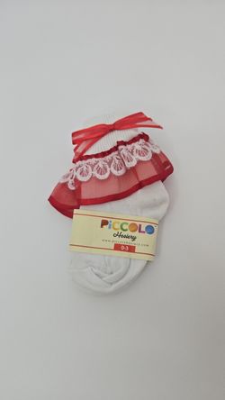 Piccolo Baby Socks White with Red Lace Bow Size 0-3 (COD071)