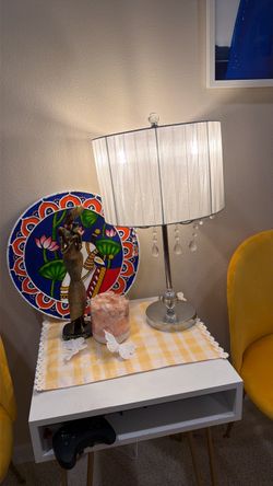 Crystal Drop Table Lamp with White Shade