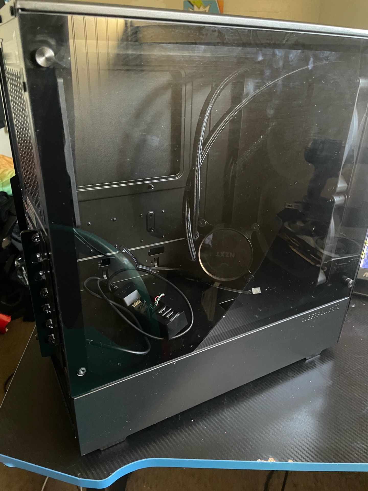 Black pc case with cpu cooler