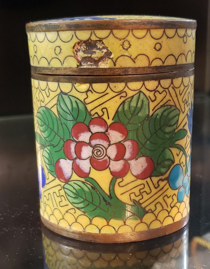 Antique Chinese Cloisonne Enamel Yellow Covered Box