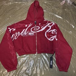 Civil Regime Red Ultra Crop Zip Up Hoodie - Size XS