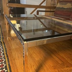 Coffee table, stainless steel and glass.  Excellent condition