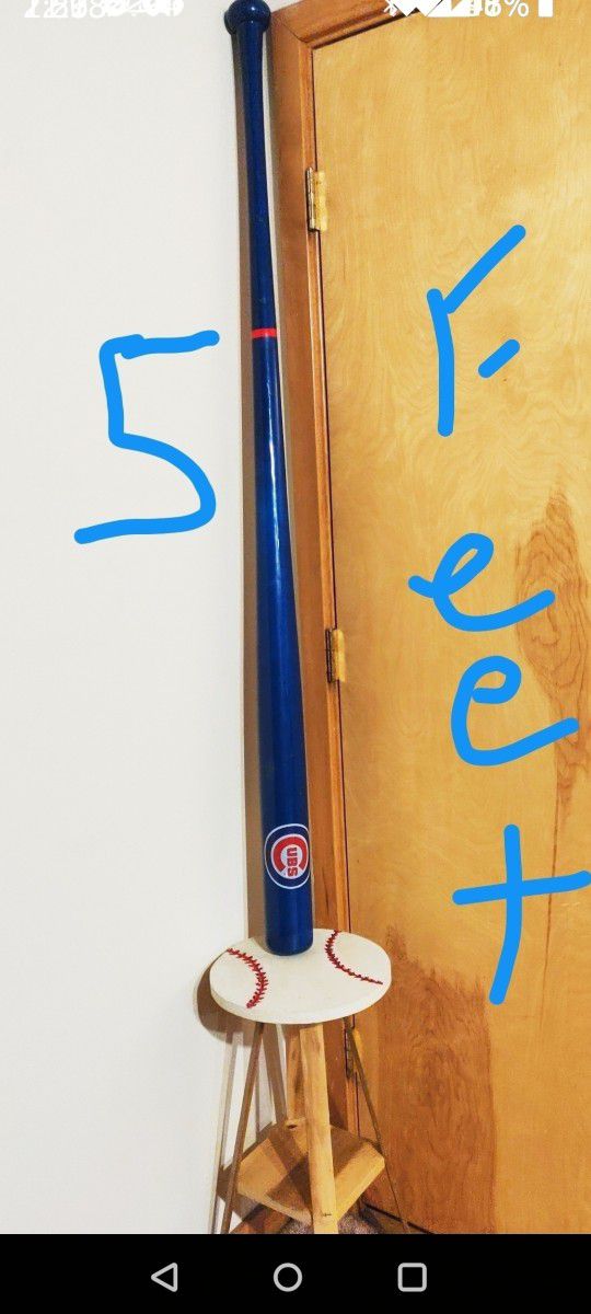 Unique/Rare, (1 of kind) MLB, Chicago Cubs: (5 ft., 11 lbs) Blue Wooden Baseball Bat, Firm. 