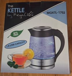 Electric Tea Kettle (Model MGKTL-1752).MegaChef 1.8Lt. Glass Body and Stainless Steel