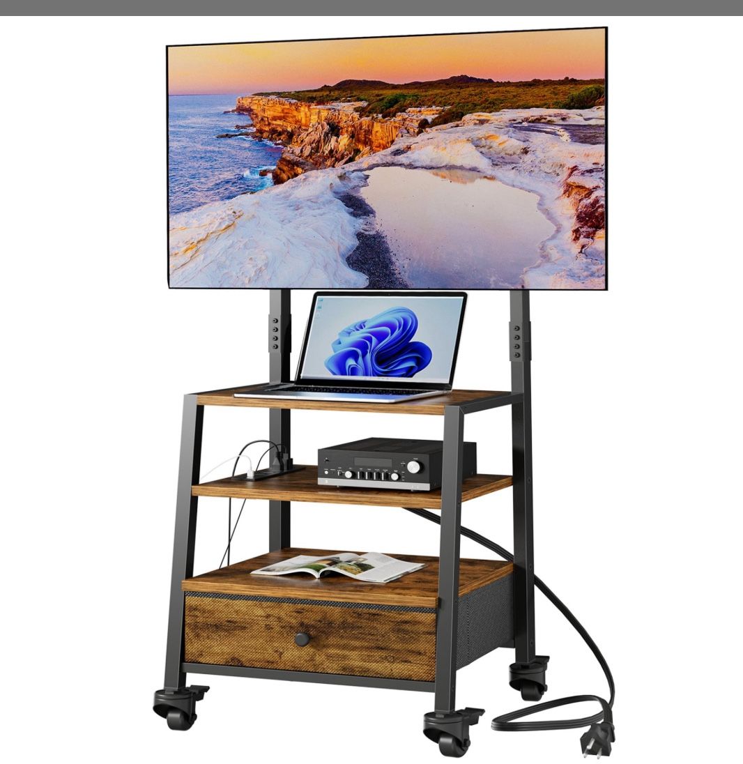 Rolling Stand TV With Mount And FAbric Drawer 32”-75 TV