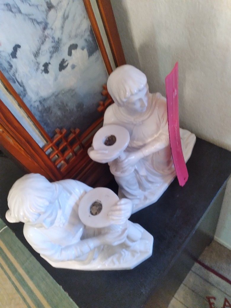 1950's Zaccagnini Italian Pottery Roman Greek Figural Candle Holder Pair