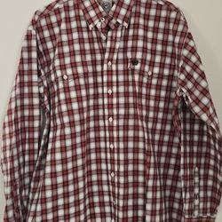 Cinch Men’s Plaid Western Shirt L Red White Black 100% Cotton Button-Down
