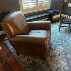 Crate and Barrel reclining Full Leather Club chairs 