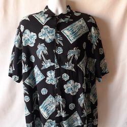 Campia Moda men's black/blue Hawaiian short sleeve button-down shirt size XL