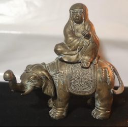 Antique Incense Burner Brass/Bronze Dynasty Elephant Monk