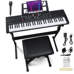 NEW IN BOX -Ktaxon 61-Key Electric Keyboard Piano Kit with Headphones, Microphone, Music Stand, Power Adapter, Stand, Bench, and Manual (Black)