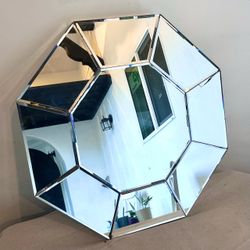 Gorgeous Large Octagonal Faceted Flat Vintage Wall Mirror