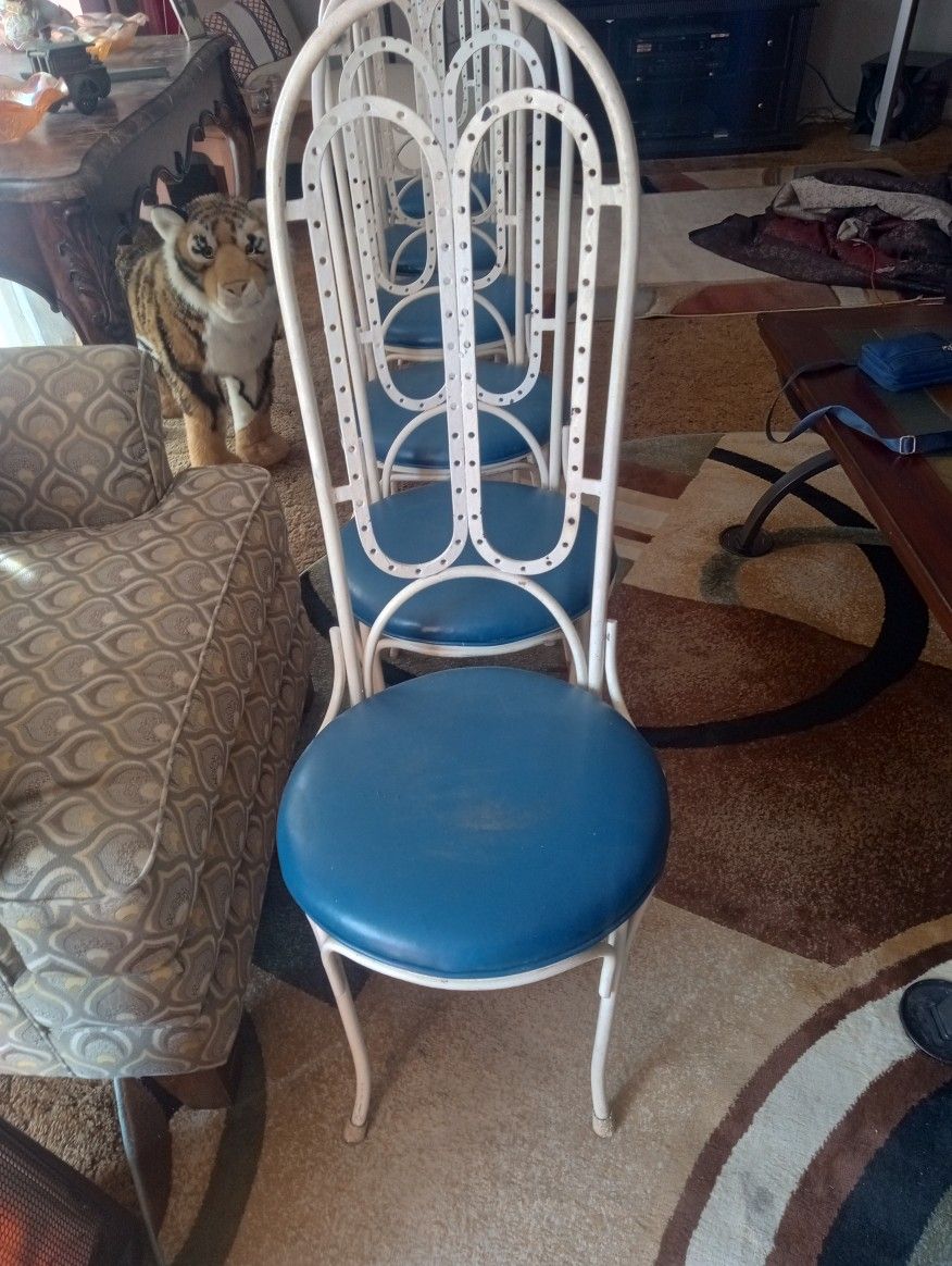 6 Vintage Heavy Wrought Iron Chairs 