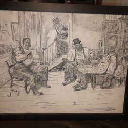 Long Day Men Working Charcoal Drawing