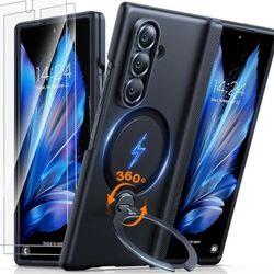 TORRAS 360 Spin Magnetic Stand for Galaxy Z Fold 7 Case, MIL-Grade Hinge Protection, Fit for Magsafe, 360 Kickstand & Ring Holder, Armor Hard Slim Cas