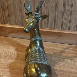 1970s Hollywood Regency Style Brass Recumbent Deer