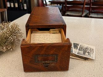 Vintage Oak Card Catalog Drawer Box – Antique File Storage w/ Label Pull