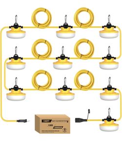 130W 16000LM Construction String Lights 100FT Industrial String Work Lights, IP65 Waterproof 123LM/W Super Bright for Construction Sites Temporary Wor