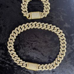 Gold Plated Diamond Cuban Choker Set