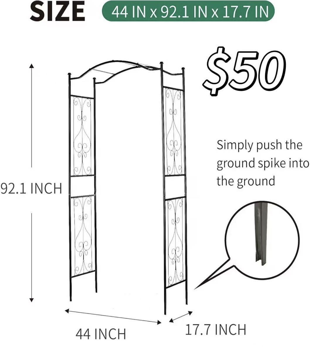 😀 92''Hx44''W Garden Arch Arbor Trellis for Outdoor, Trellis Plants Support with Metal Durable Iron Use for Climbing Plants w/Decorative Wire Lattice