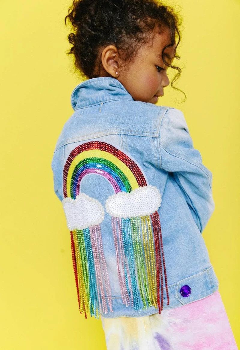 CRYSTAL Rainbow DENIM JACKET  6-8 Yrs 