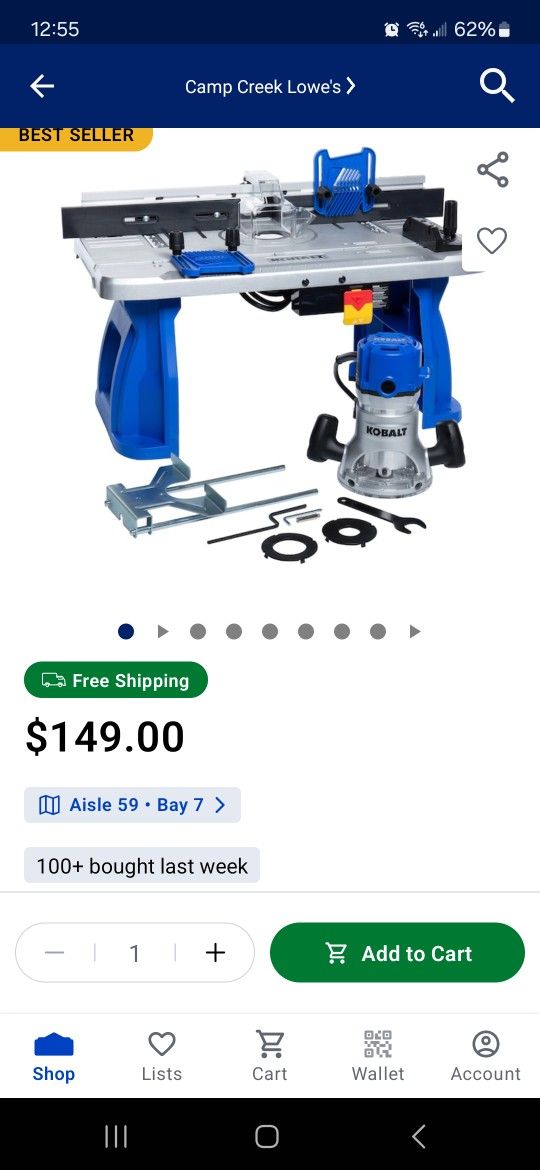 A KOBALT 12AMP FIXED BASE ROUTER SER