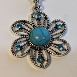 Vintage Turquoise Blue Flower Women's Necklace Earrings Set 