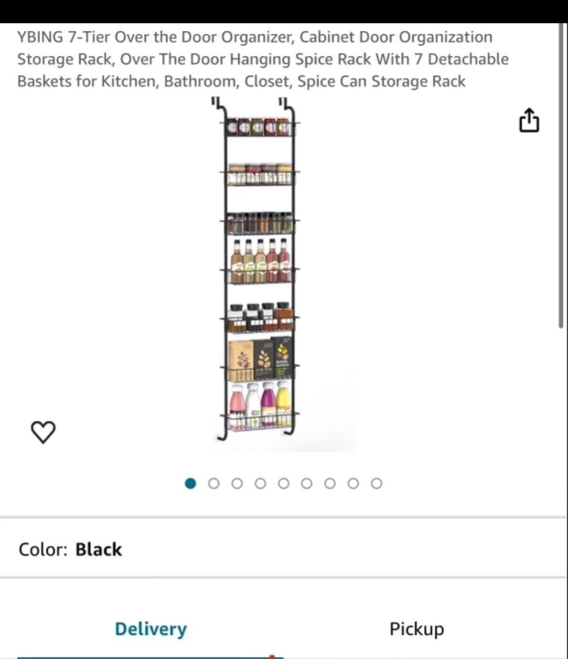 YBING 7-Tier Over the Door Organizer, Cabinet Door Organization Storage Rack, Over The Door Hanging Spice Rack With 7 Detachable Baskets for Kitchen, 