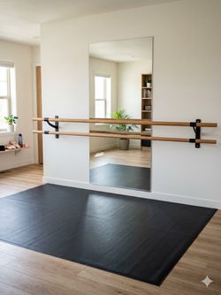 Pro grade by “Adjusta Barre” Wall-Mounted Double Ballet Barre Mirror and Dance Floor Mat