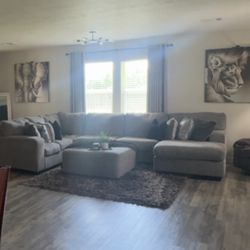 Couch Set, TV stand, Ottoman, Rug, $800