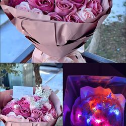 Ramos De Rosas Eternas Con Luces Led 